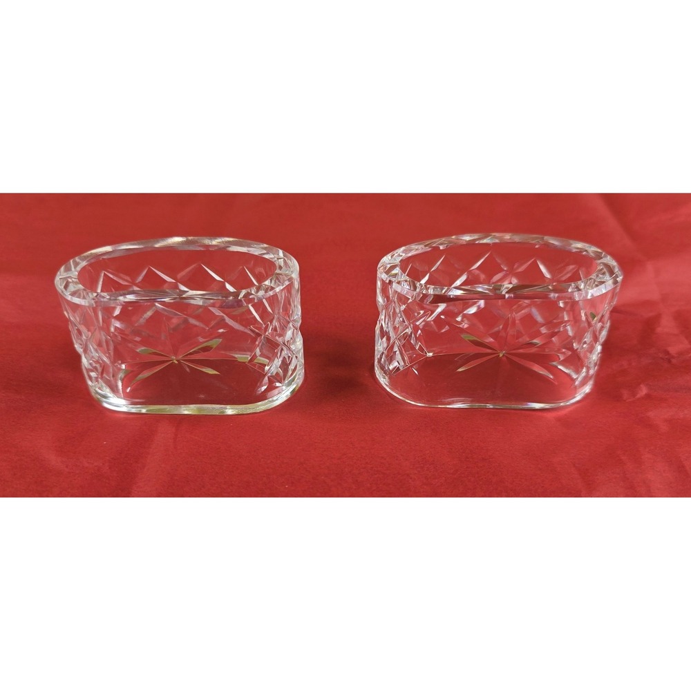 Waterford Crystal Alana Oval Napkin Rings Pair Cut Crystal Ireland Vintage
